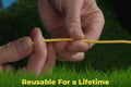 Hands holding flexible yellow BudHuggers training wire, emphasizing durability and reusability for a lifetime.