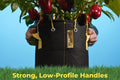 Hands holding BudPots fabric planter with strong low-profile handles for plant support.