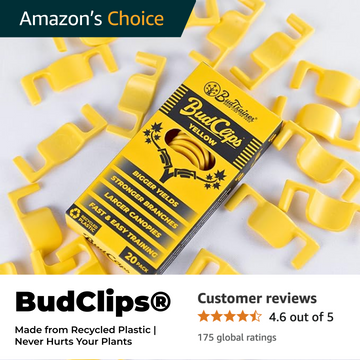 BudTrainer® BudClips® 20-pack made from recycled plastic, Amazon’s Choice training clips for gently bending branches and increasing yields without harming plants.