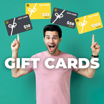 Excited customer showcasing BudTrainer gift cards for $10, $25, $50, and $100.