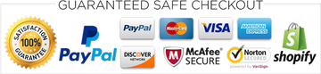 Secure checkout with PayPal, Visa, Mastercard, Shopify, and encrypted protection badges.
