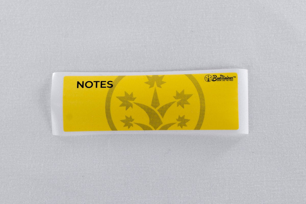 NOTES Sticker from BudTrainer for the BudCups - Yellow with the icon in the middle, with white background