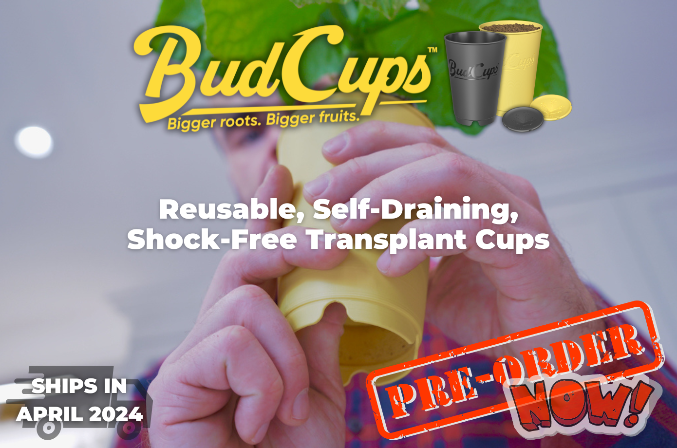 BudCups from the bottom being popped by a hand. Transplant cups for plants