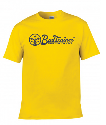 BudTrainer T-Shirt Yellow with dark grey logo - Front image on white background